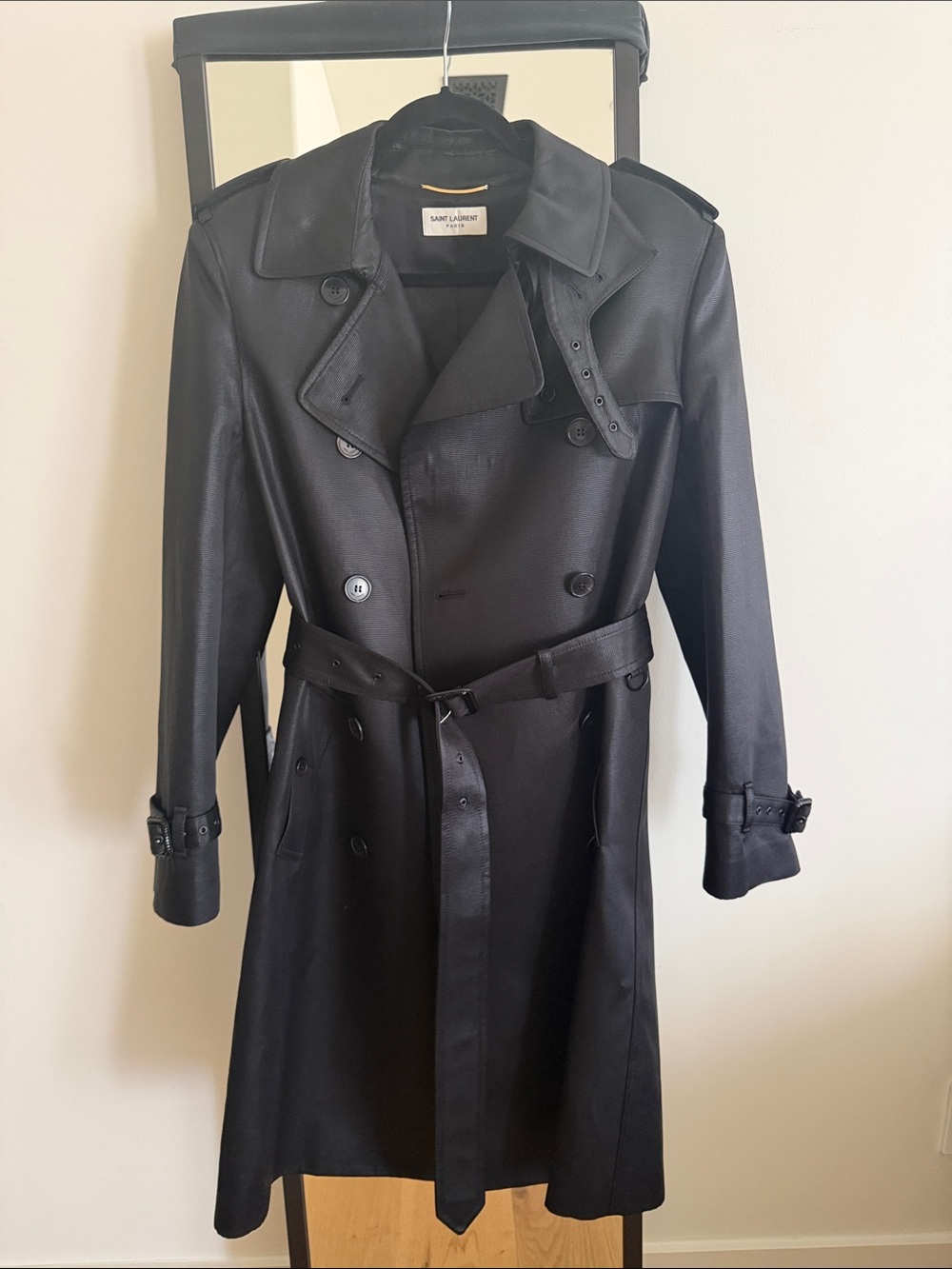 Saint Laurent Black Double-Breasted Trench Coat Women